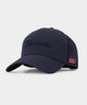 Dark blue Range Snapback by Macade Golf featuring tonal embroidered Macade script on the front, a structured brim, and a subtle pink GOLF detail on the side panel.