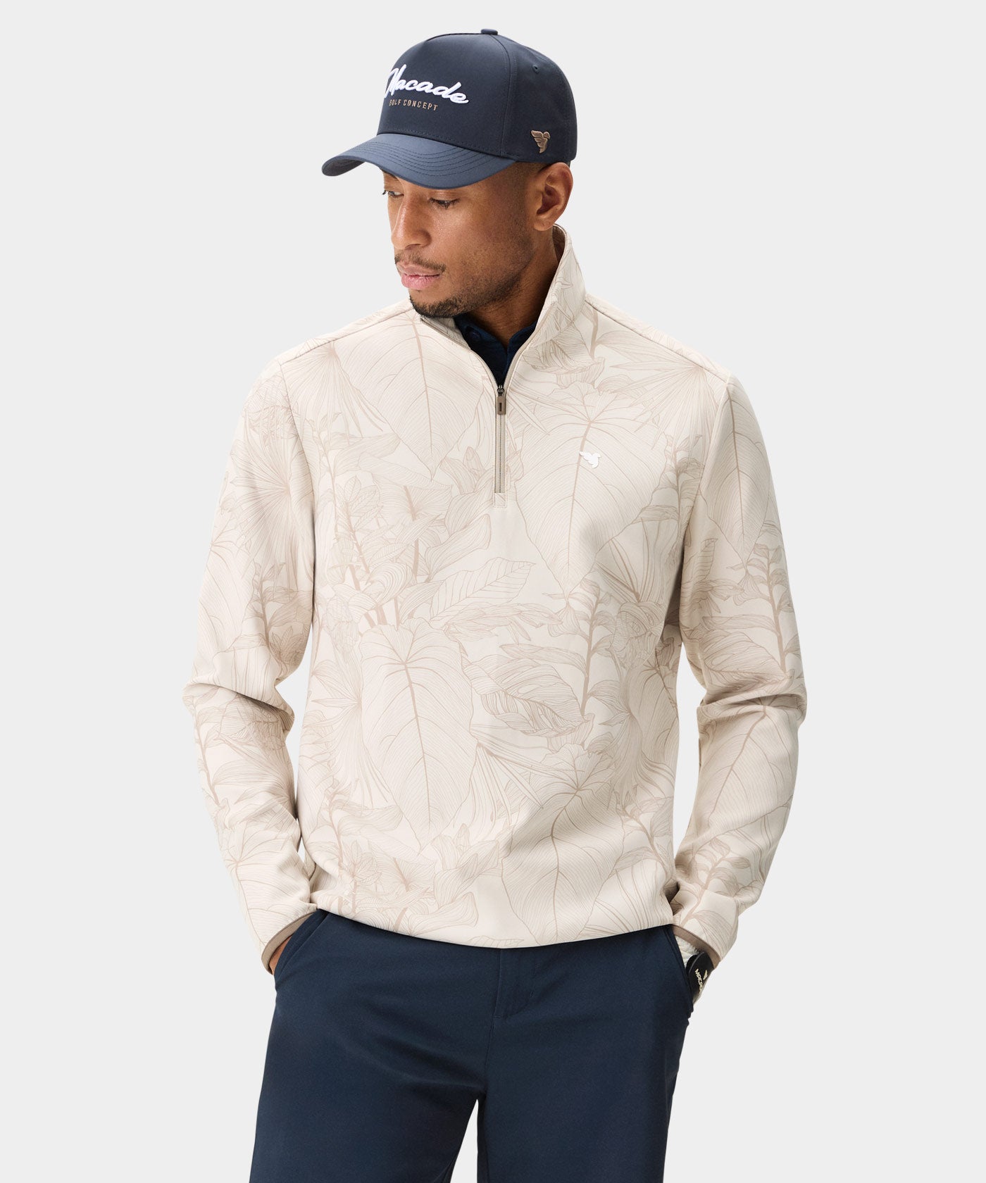 Macade Golf | Men's Therma Quarter Zip - Palm | Size: XL | Beige | Men's Sweaters For Golf Macade Golf | Men's Therma Quarter Zip - Palm | Size: XL | Beige | Men's Sweaters For Golf