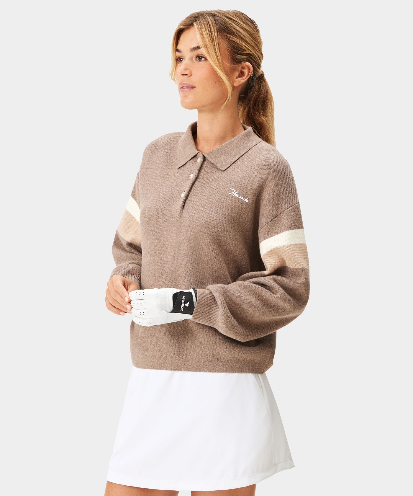 Brown Lite Knit Polo Sweater