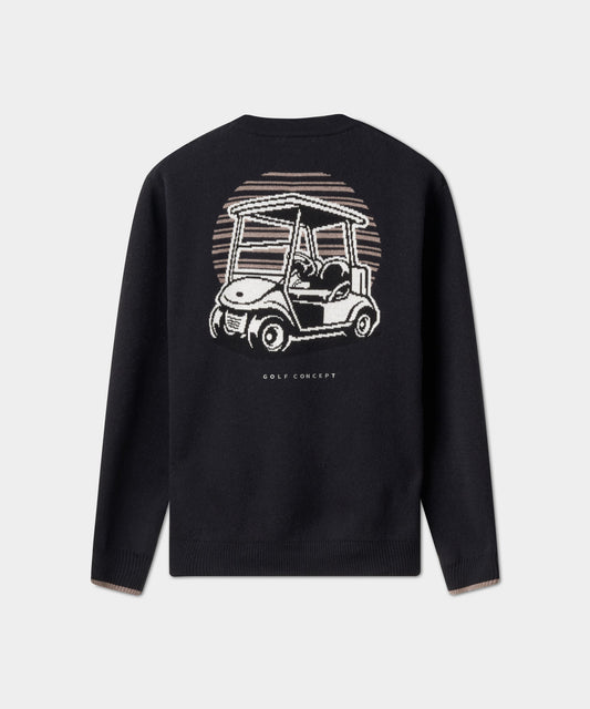 Black Cashmere Blend Intarsia Crewneck