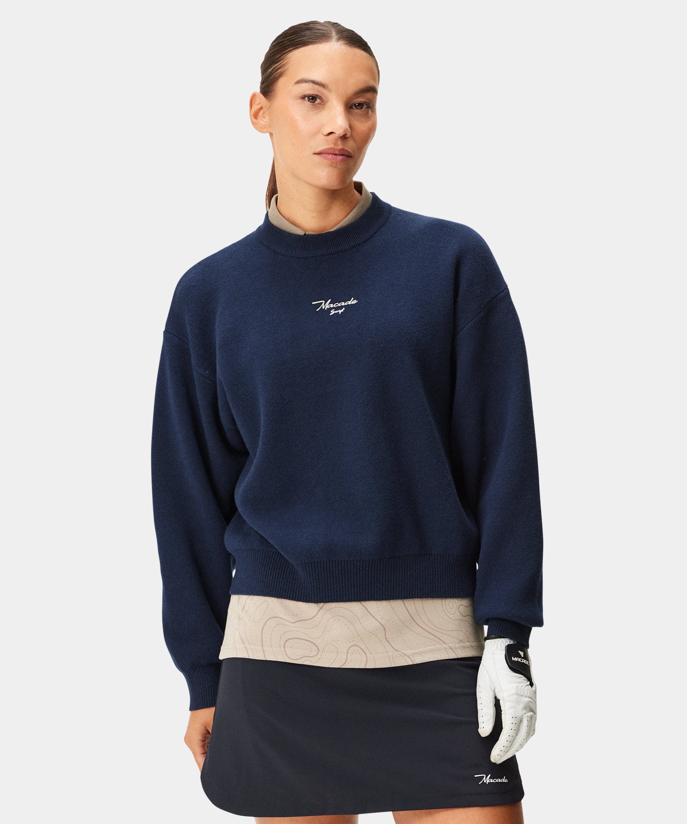 Off Script Sweater Oversized Script Knit Sweater - Dark Blue – Macade