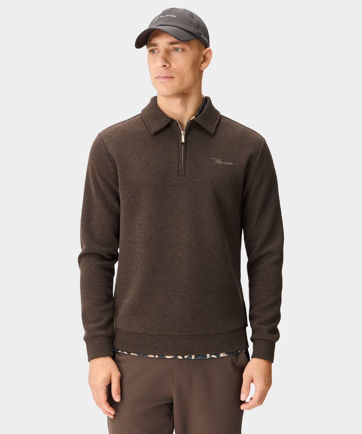Hayes Long Sleeve Zip Polo - Brown