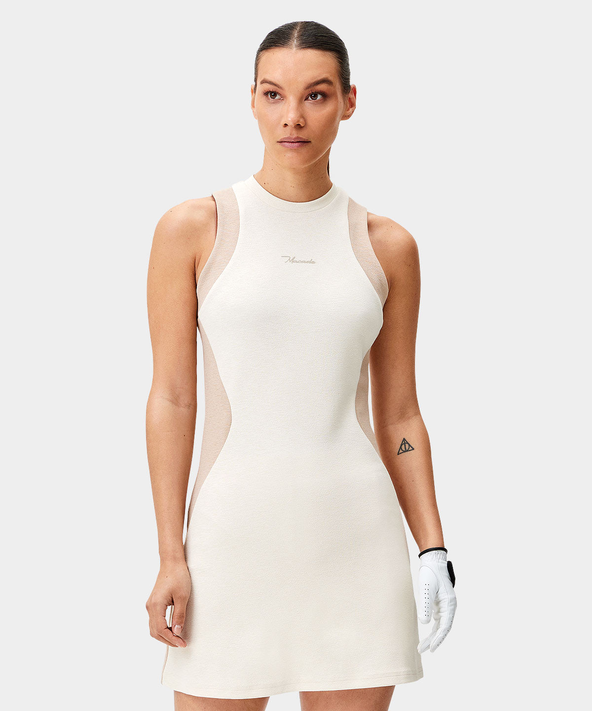 Macade Golf | Women's Inez Sand Sleeveless Dress | Size: L | Beige | Women's Dresses for Golf Macade Golf | Women's Inez Sand Sleeveless Dress | Size: L | Beige | Women's Dresses for Golf