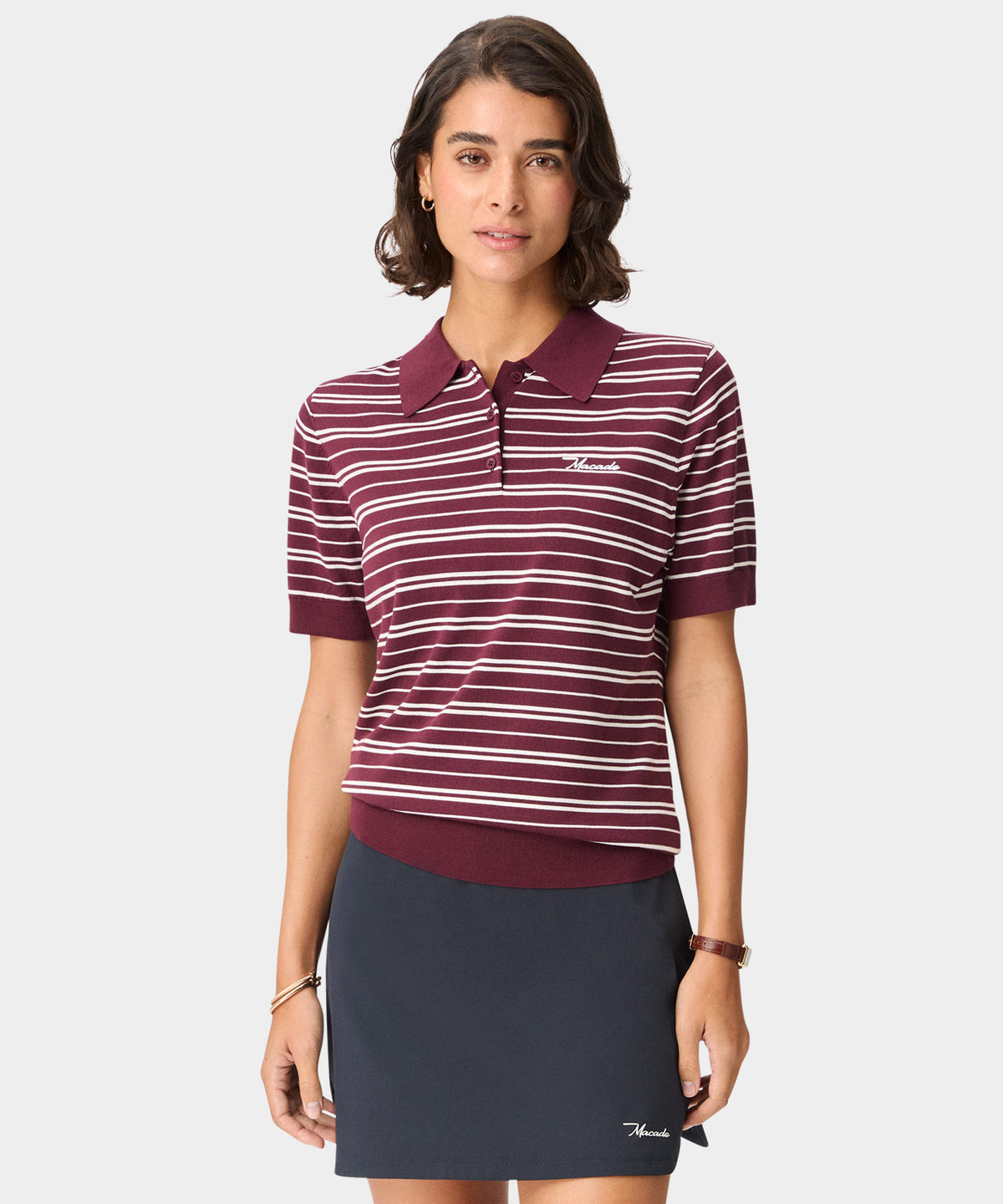 Heather Striped Knit Shirt - Burgundy