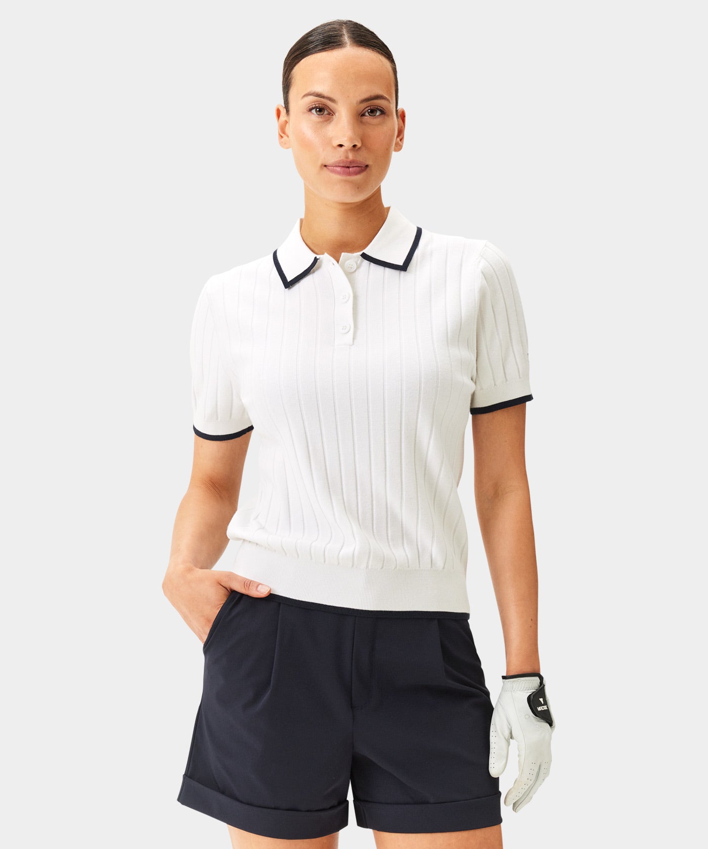 Skye White Course Knit Polo