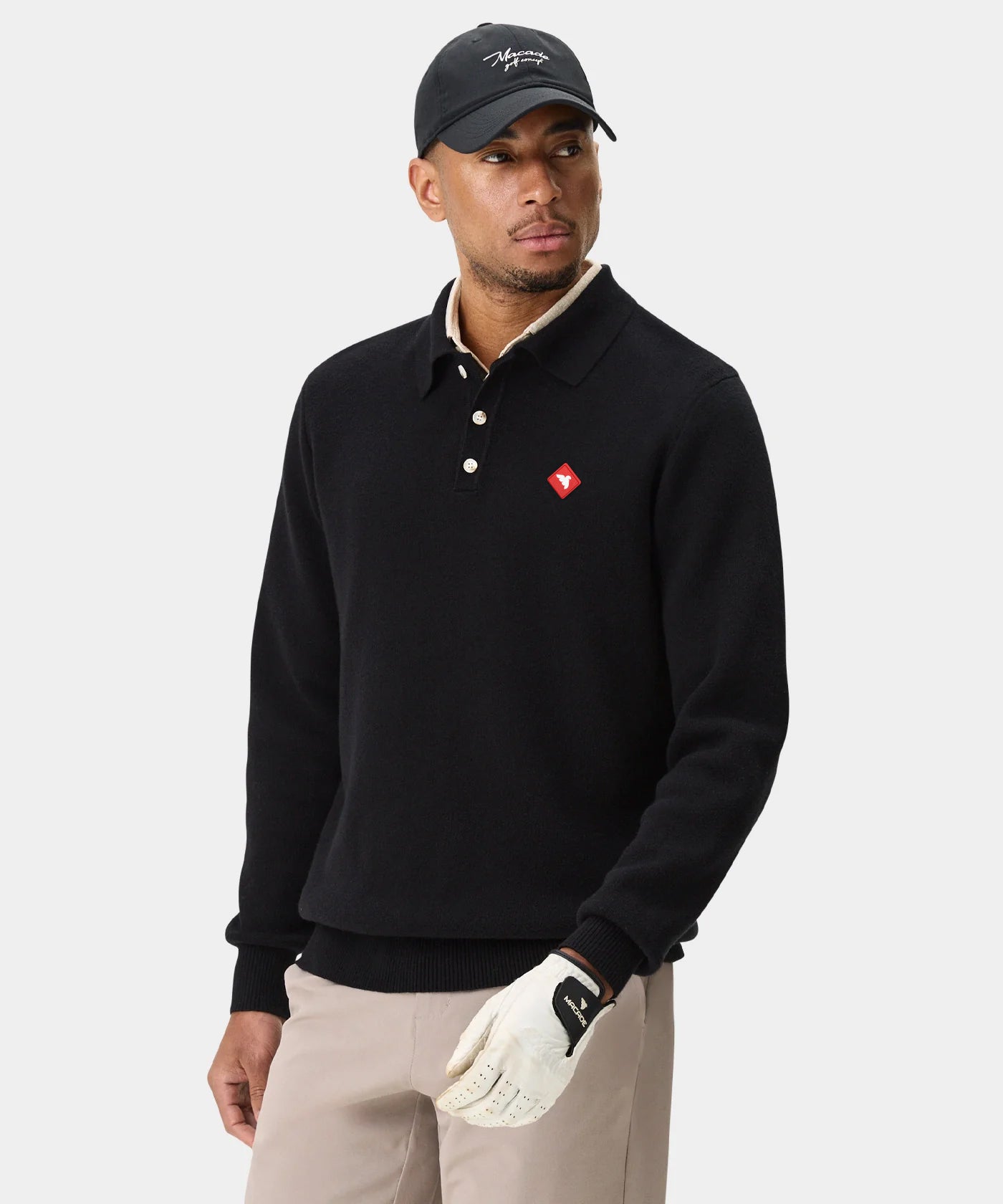 Cashmere Blend Knit Polo - Black