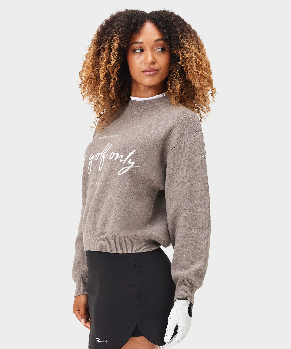 Taupe Script Oversized Knit Sweater