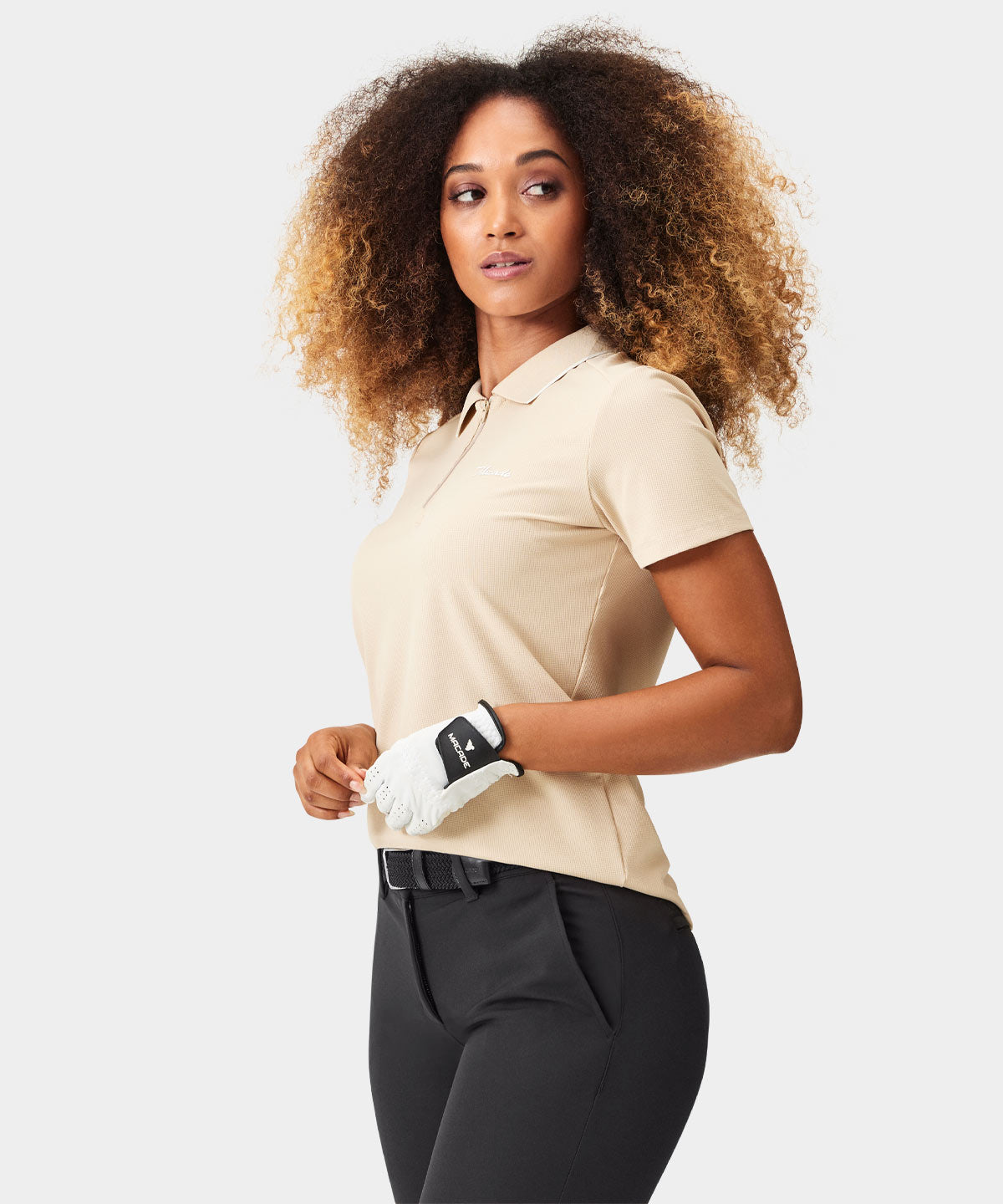 Cora Sand Zip Polo Shirt