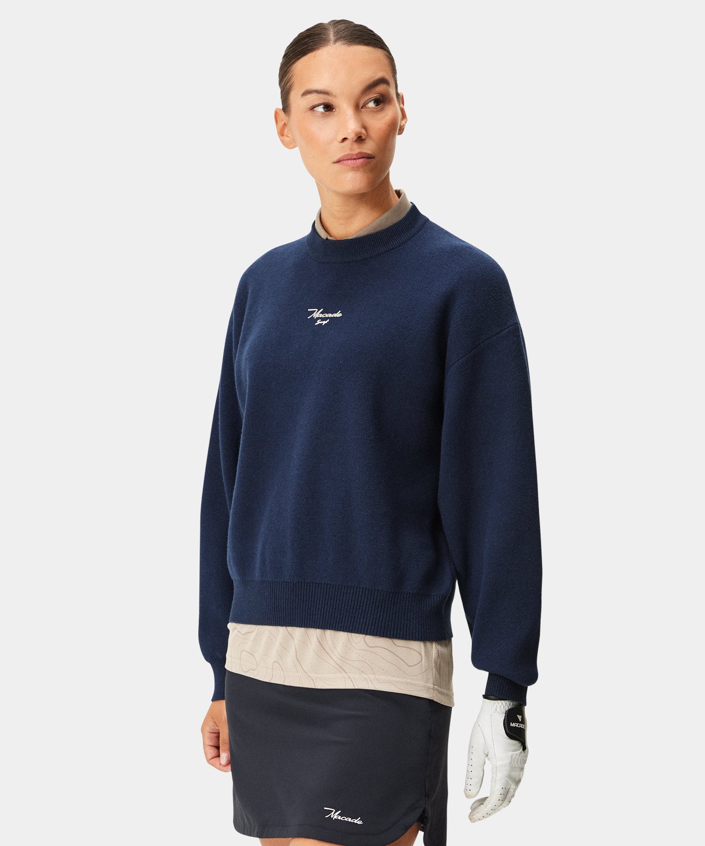 Off Script Sweater Oversized Script Knit Sweater - Dark Blue – Macade