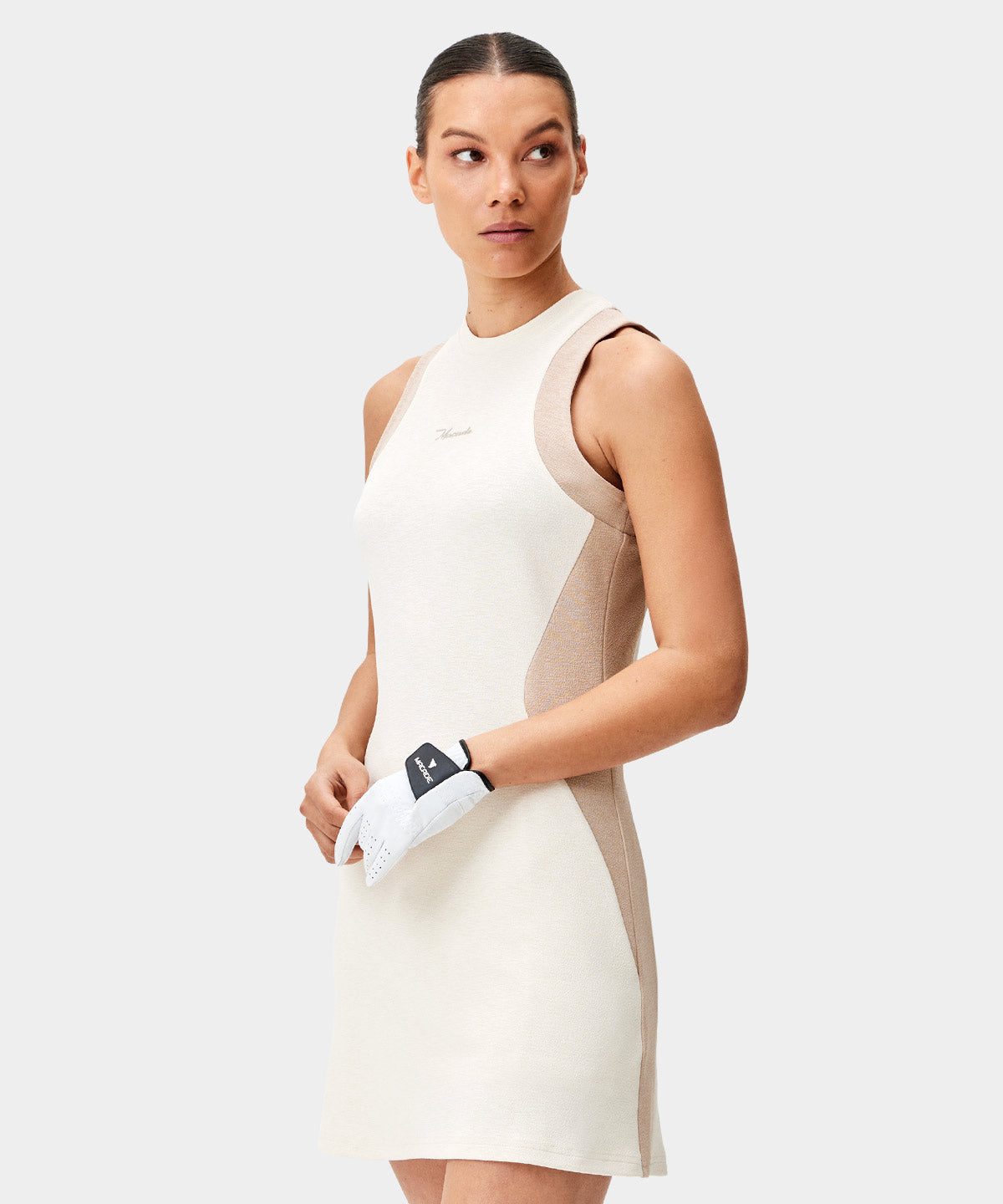 Macade Golf | Women's Inez Sand Sleeveless Dress | Size: L | Beige | Women's Dresses for Golf Macade Golf | Women's Inez Sand Sleeveless Dress | Size: L | Beige | Women's Dresses for Golf