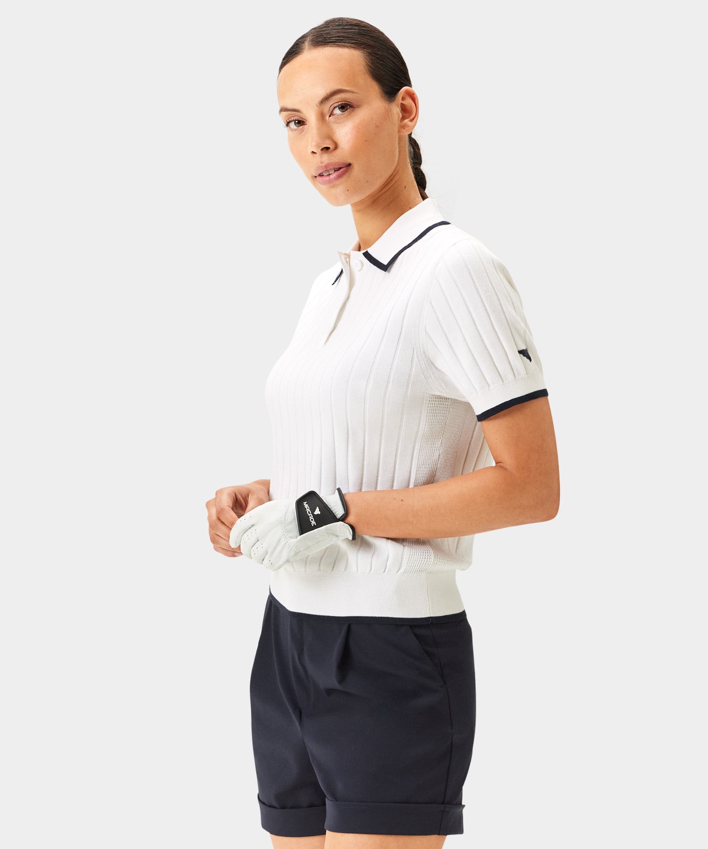 Skye White Course Knit Polo