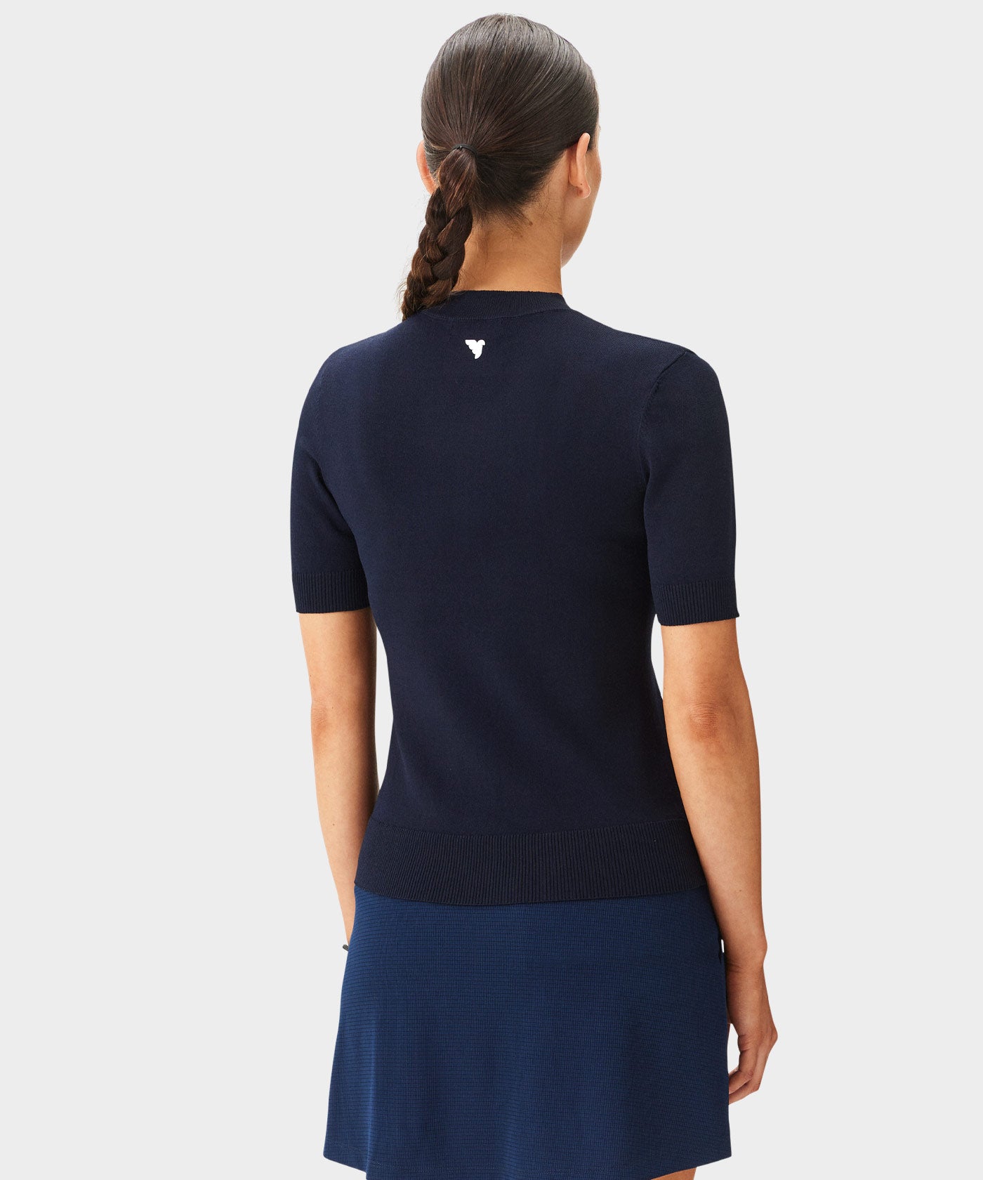 Navy Script Mock Neck Top