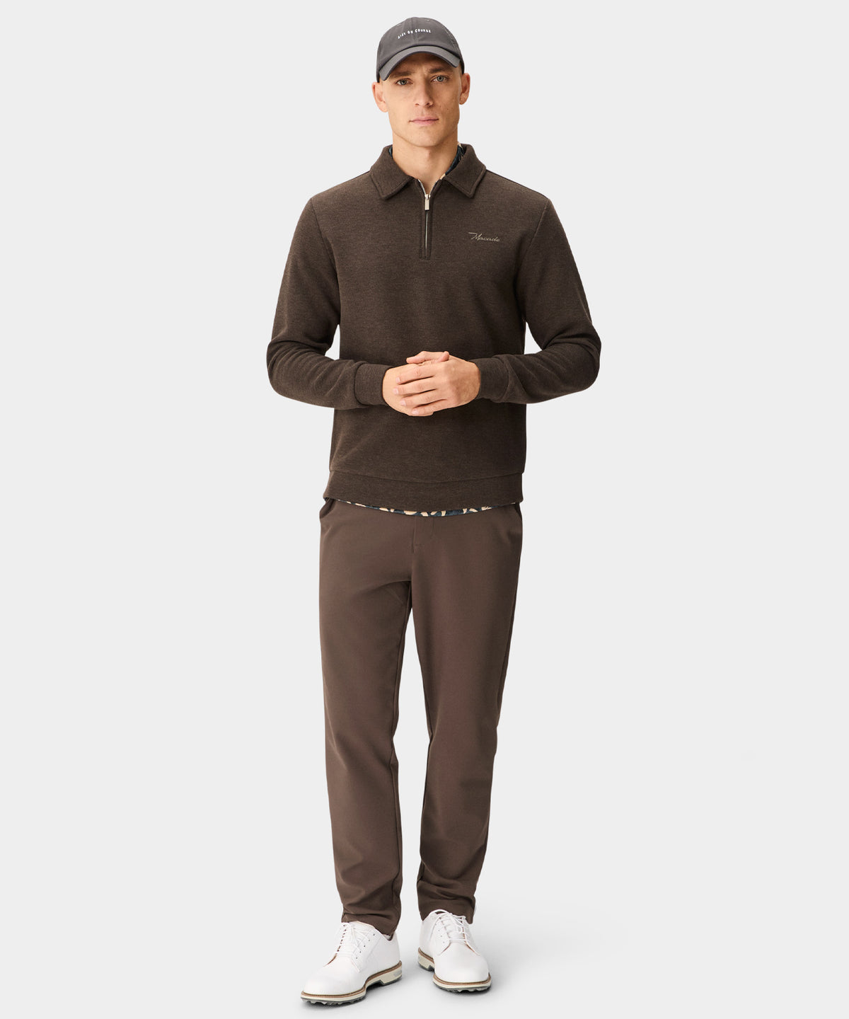 Hayes Long Sleeve Zip Polo - Brown