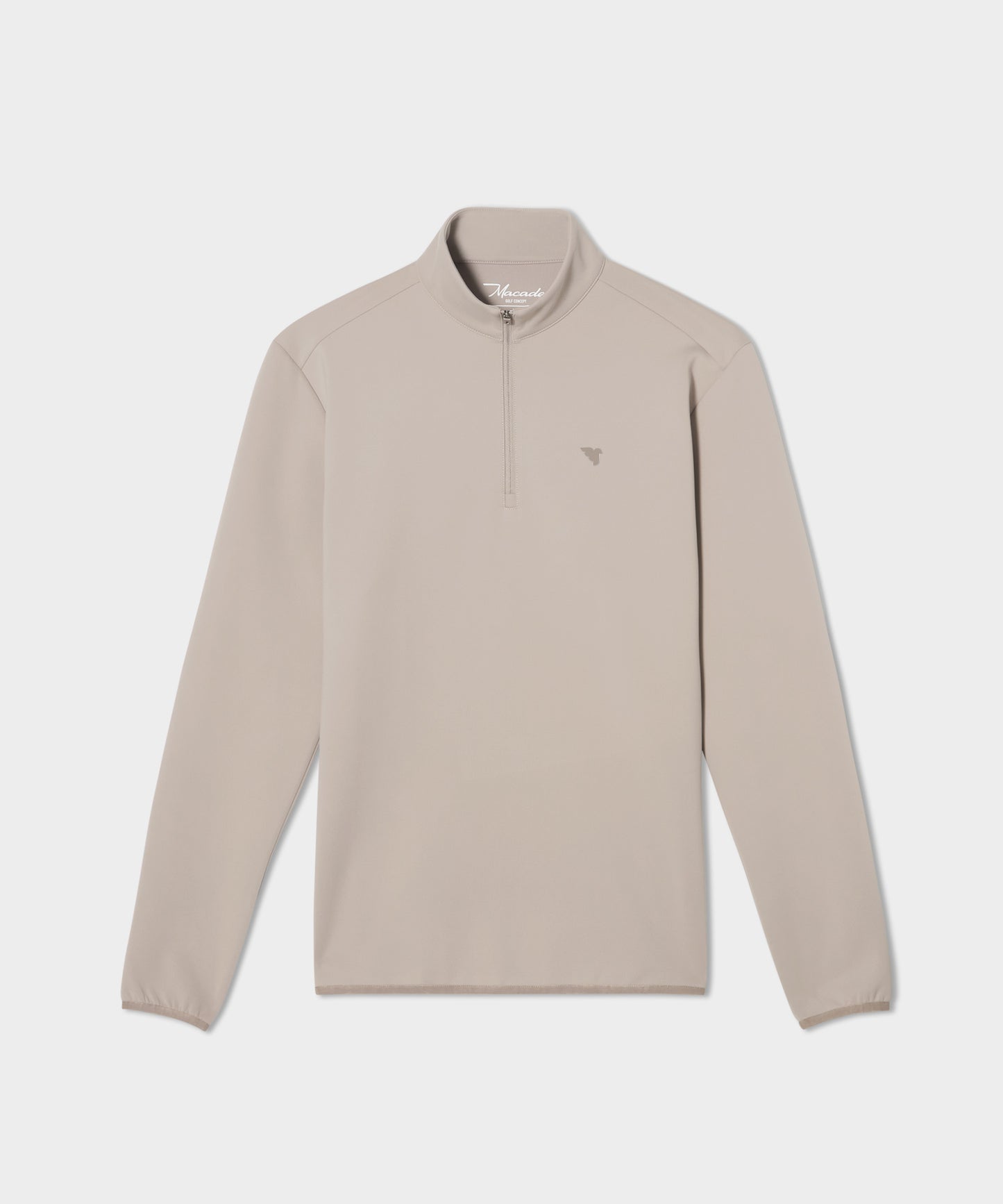Palm beige Macade Golf Therma Quarter Zip sweater with a minimalist design, featuring a sleek quarter-zip front, subtle chest logo, and clean, tailored silhouette.