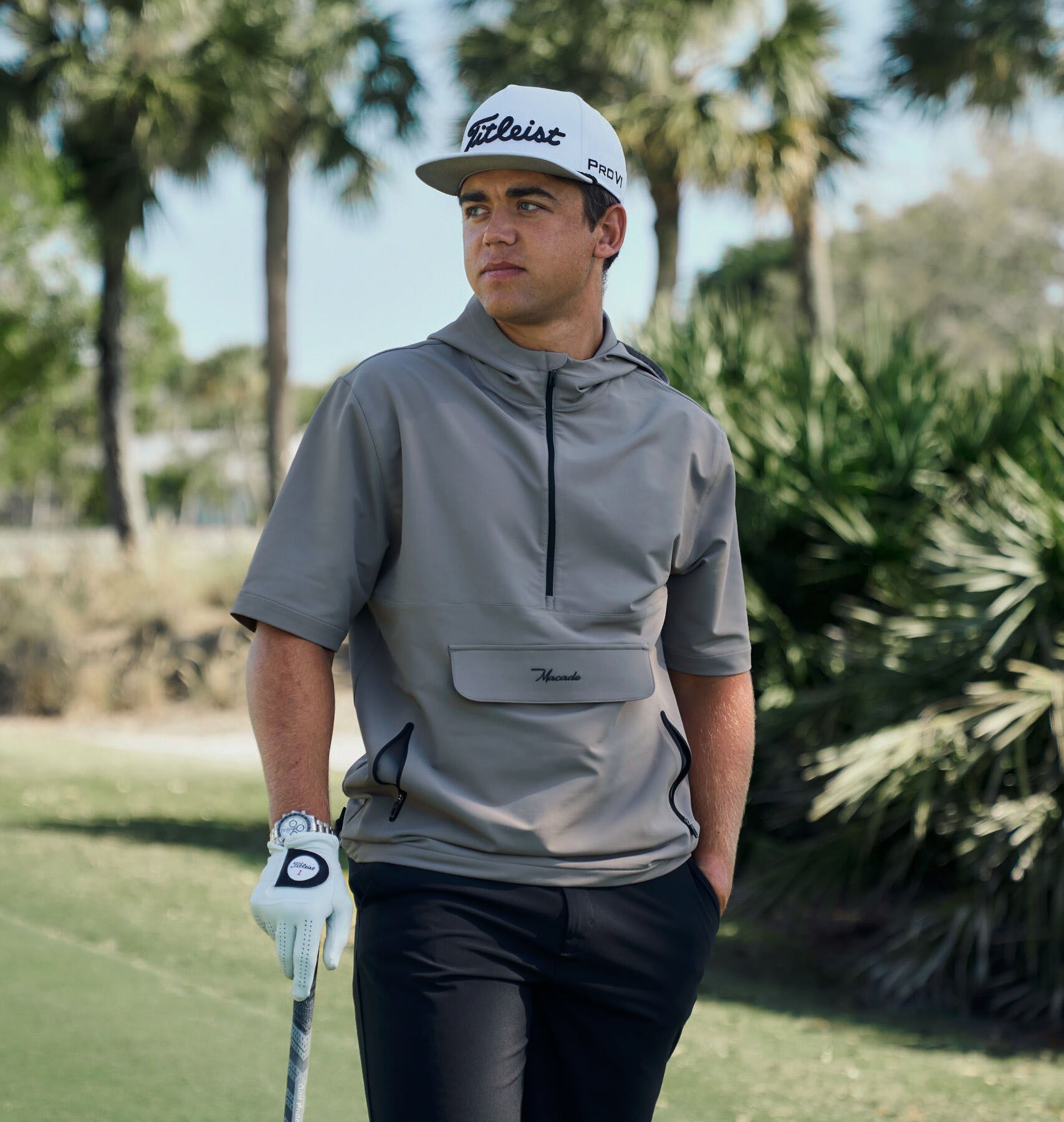 Men's Tan Tech Jupiter Mock Neck Sweater - Macade Golf