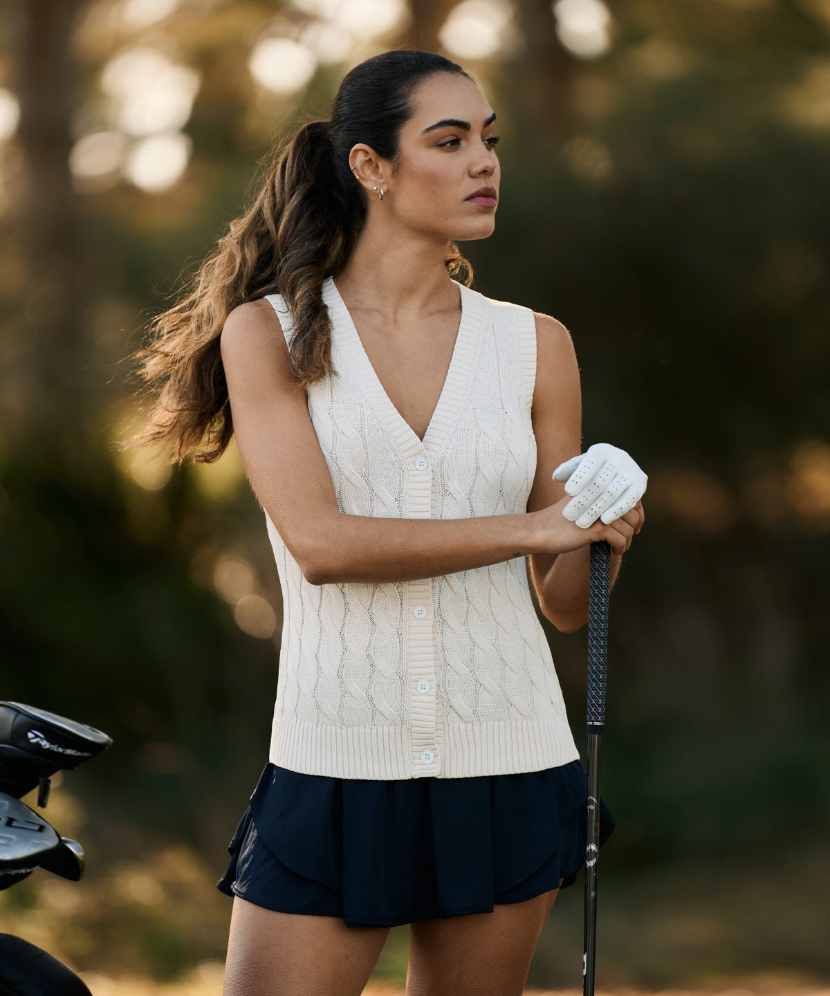 Macade Golf | Women's Club Cable-Knit Vest - Ivory | Size: M | White | Women's Sweaters For Golf Macade Golf | Women's Club Cable-Knit Vest - Ivory | Size: M | White | Women's Sweaters For Golf