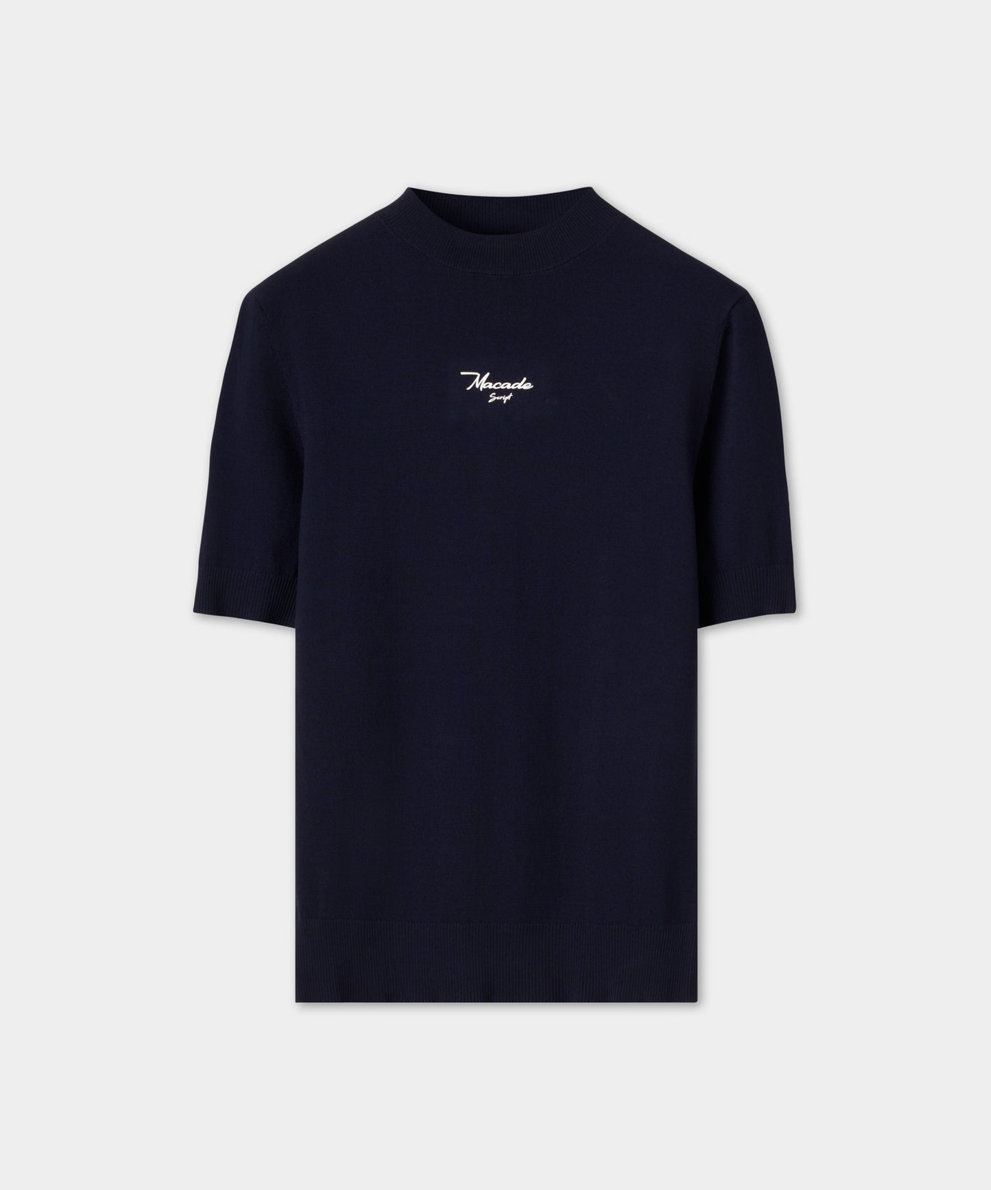 Navy Script Mock Neck Top