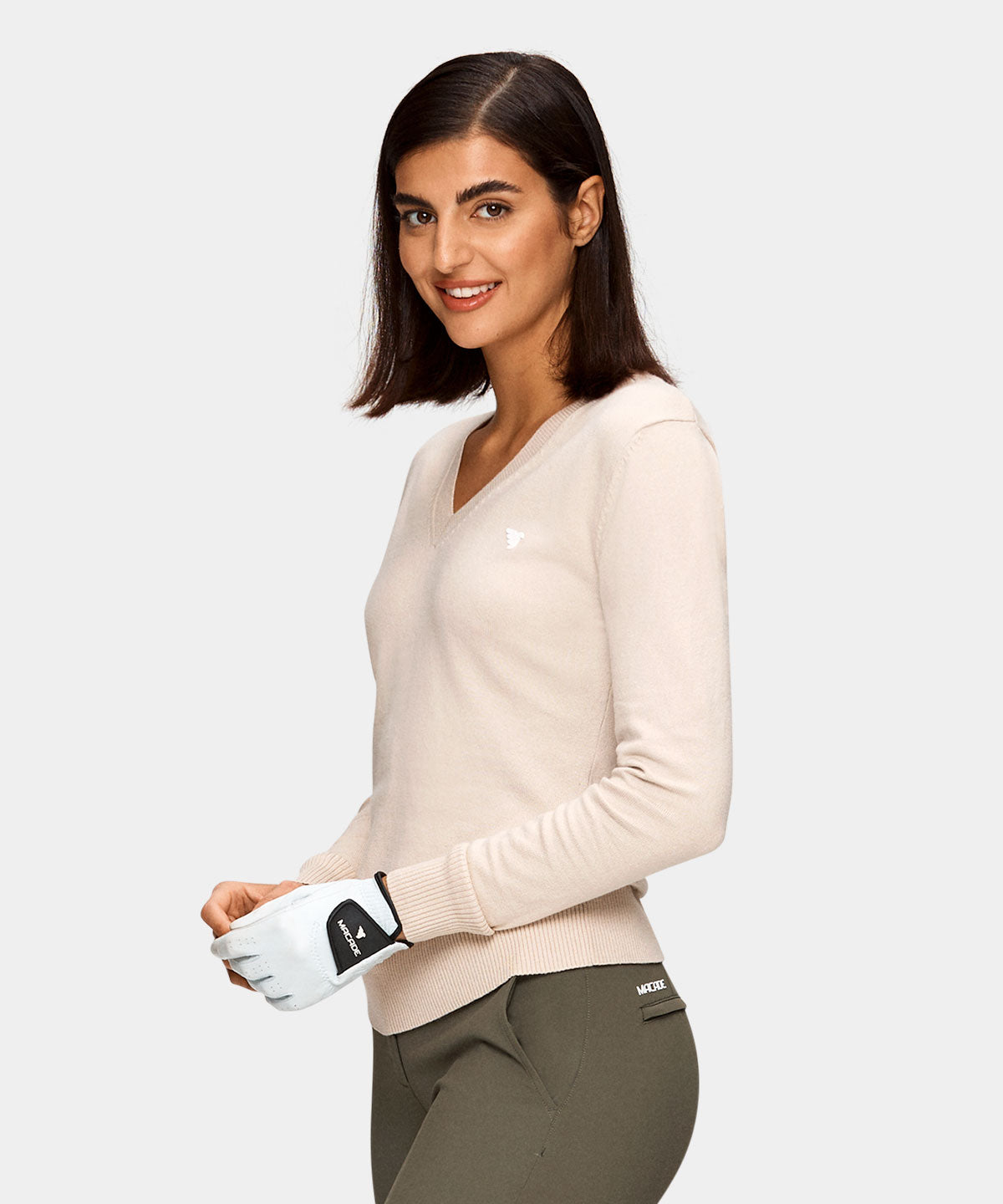 Tan v clearance neck sweater women's