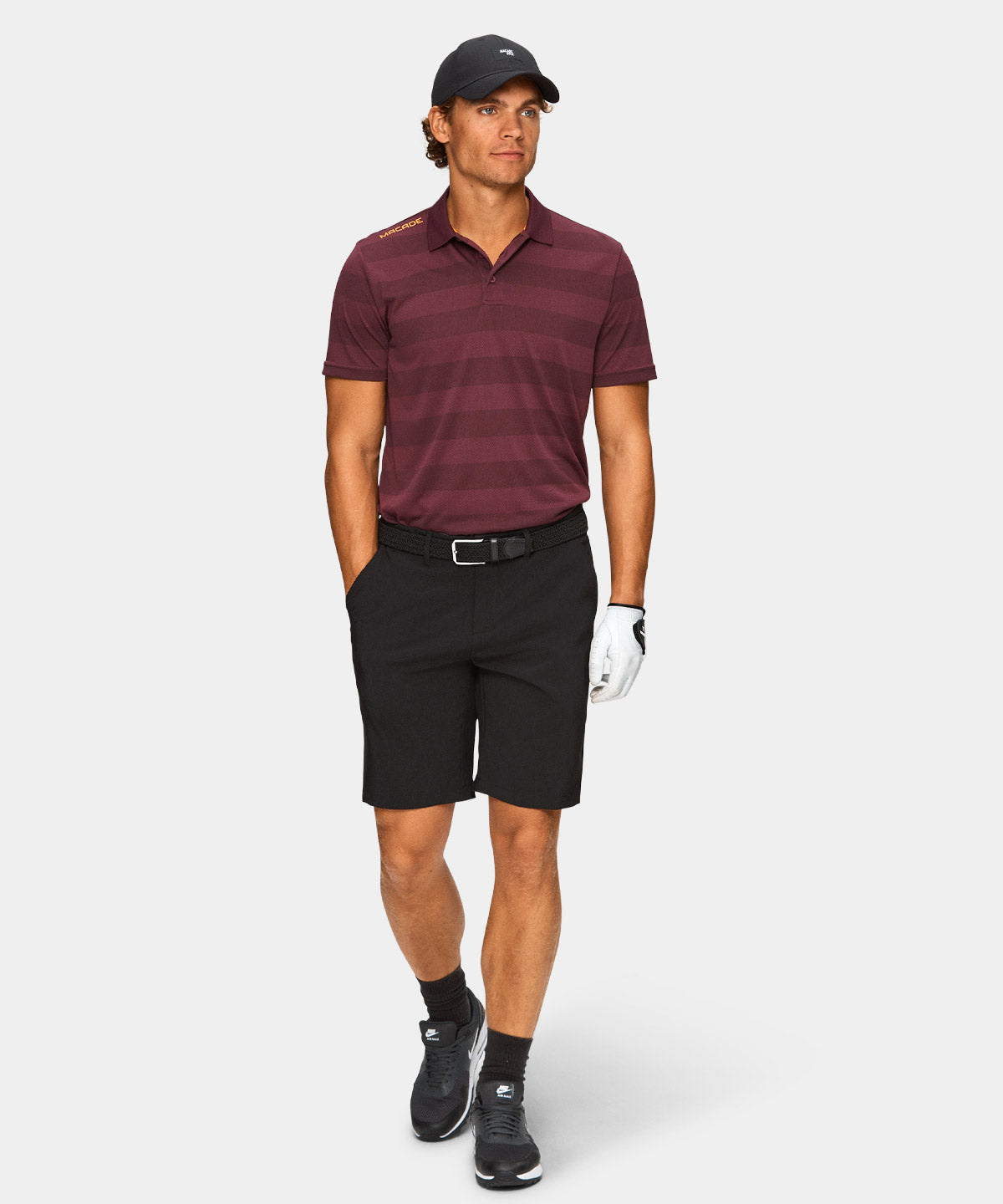 maroon and black polo shirt
